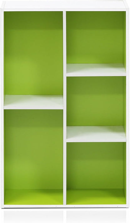 Furinno LUDER Book Shelf, 5-Cube Bookshelf, Reversible Bookcase, 9.4 x 19.5 x 31.5, Easy Assembly, for Living Room, Bedroom, Home Office, White/Green - Image 6