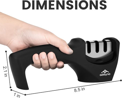 Knife Sharpener with Angle Guide, Adjustable Edge,3-Stage Coarse–Sharpen–Fine, Non-Slip Base & Ergonomic Handle for Kitchen Knives
