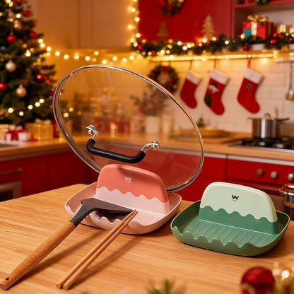 2 Pack Lid and Spoon Rest for Kitchen Counter, Cooking Ladle/Spatula/Spoon Holder for Stove Top, Utensil Rest with Pot Lid Holder for Countertop, Kitchen Gadget Rack, Christmas Cooking Accessories - Image 2