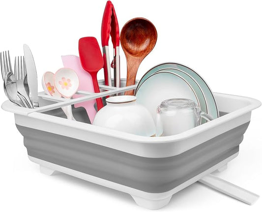 Collapsible Dish Drying Rack with Drain Plug Tube, Portable Dish Drainers for Kitchen Counter, Folding Dish Rack Over Sink Drying Dinnerware,Kitchen Sink Organizer Travel Trailer RV Camping Essentials by SeropyDirect