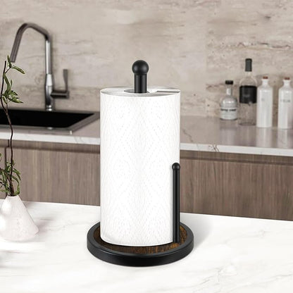 YINMIT Paper Towel Holder Countertop, Standing Paper Towel Roll Holder with Wooden Base, Rustic Farmhouse Paper Towel Holders for Kitchen Counter, Fits Standard or Jumbo-Sized Rolls - Image 7