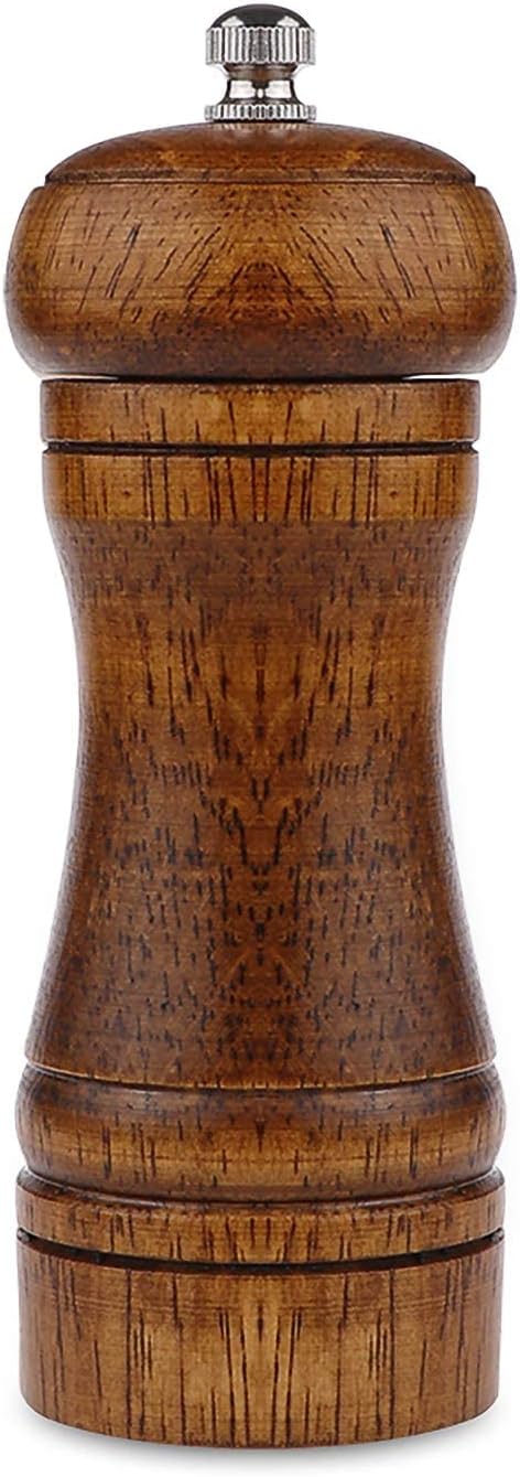 Pepper Grinder - 5 inch Pepper Mill Pepper Grinder Refillable Oak Salt and Pepper Grinder Set Sea Salt Grinder Ceramic Pepper Mill Grinder Adjustable (1 Pack)
