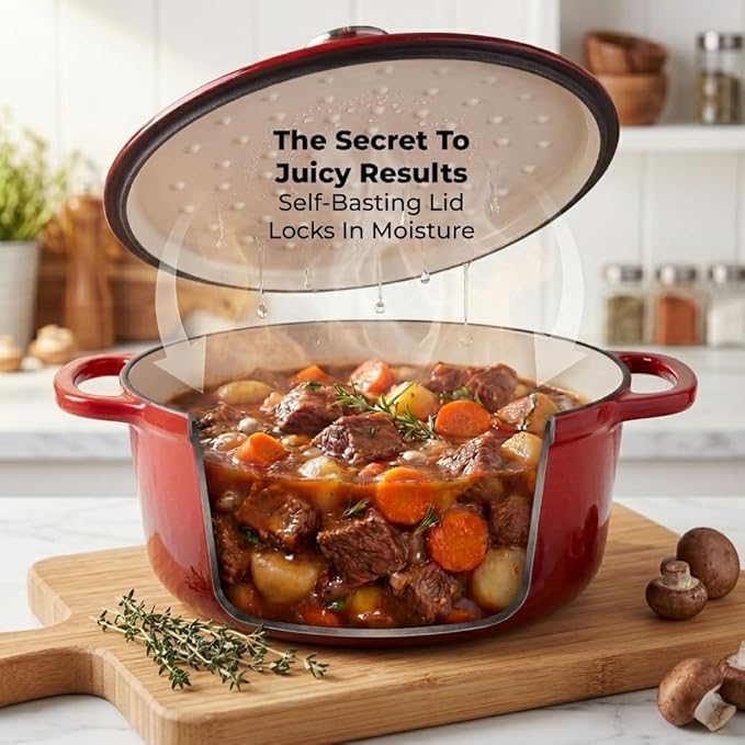 Zulay Kitchen 6.4QT Enameled Cast Iron Dutch Oven Pot with Lid, Heavy-Duty Soup Pot for Stews, Braising, Roasting & Sourdough Bread Baking, Oven Safe up to 500°F - Ablaze Red - Image 3