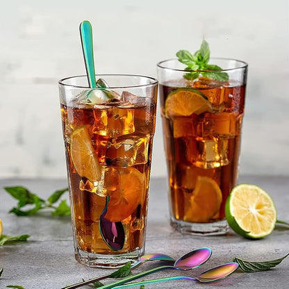 IQCWOOD Rainbow Long Handle Iced Tea Spoons, 9-Inch Ice Cream Coffee Stirring Spoons, Set of 4