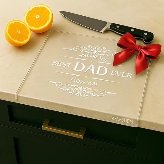 Dad Gifts from Daughter Son - Engraved Best Dad Ever Acrylic Cutting Board with Counter Lip, Cooking Gift for Father Daddy Christmas Birthday Presents Clear Countertop Protector Kitchen Decor by MEWSDEN