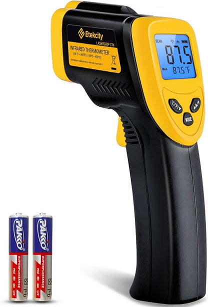Etekcity Infrared Thermometer Laser Temperature Gun 774, Meat Food Candy Oven Thermometer for Griddle Accessories, Heat Gun for Cooking Refrigerator Tools, Adjustable Emissivity & Max Measure, Yellow by Etekcity