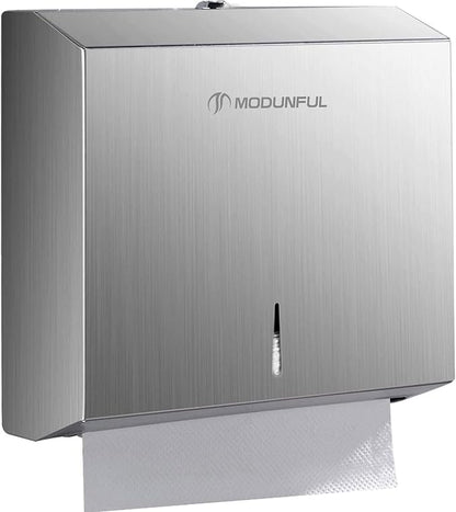 Paper Towel Dispenser Wall Mount: Large Capacity Commercial Paper Towel Holder for Bathroom with Lock, 300 Z/C Fold/280 Multifold Towels, Heavy Duty Brushed Stainless Steel