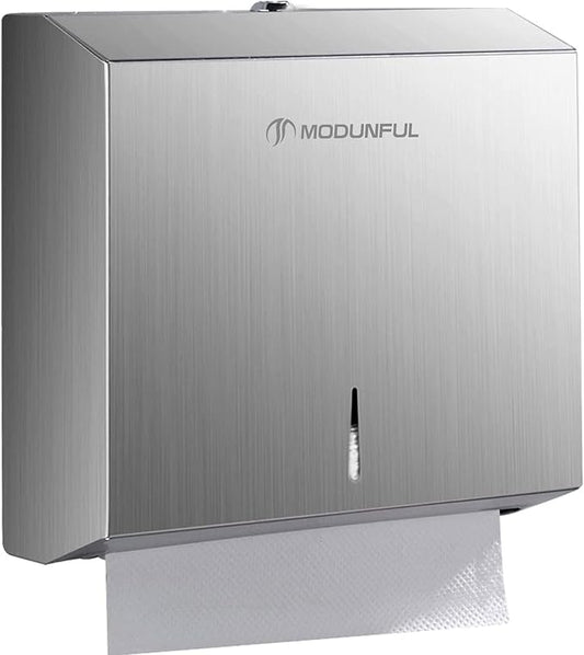 Paper Towel Dispenser Wall Mount: Large Capacity Commercial Paper Towel Holder for Bathroom with Lock, 300 Z/C Fold/280 Multifold Towels, Heavy Duty Brushed Stainless Steel