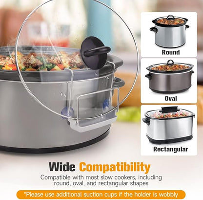 SOPHICO Slow Cooker Lid Holder for Cooking, Hand Free Pot Lid Organizer, Stainless Steel Rack with Silicone Sink, Fits Most Slow Cookers, Keeps Countertop No Mess (Grey, 2 Pack) - Image 5