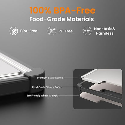 Premium 316 Stainless Steel Cutting Board for Kitchen Extra Large 16.9" x 11.8" Best Non-Toxic Chopping Board for Meat Food-Grade Metal & Eco-Friendly Wheat Straw Dual-Sided Healthy Kitchen Essential