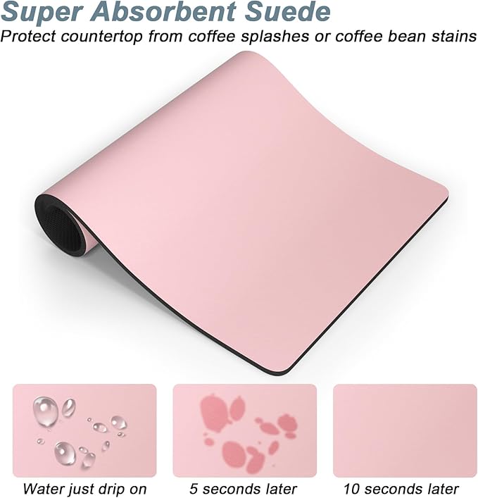 Rnivvi Coffee Mat, 12" x 19" Coffee Bar Mats for Espresso Machine Station Accessories and Organizer, Hide Stain Rubber Backed Absorbent Dish Drying Pad for Kitchen Counter, Cute Bar Decor Pad, Pink - Image 3