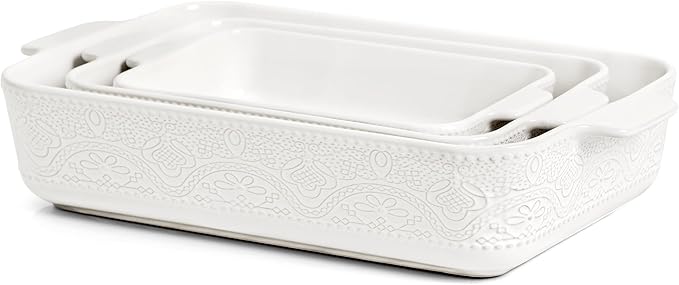 Ceramic Baking Dish Set of 3, Casserole Dishes for Oven, Ideal for Baking, Stewing, Roasting, and Holiday Feasts. The Gift for Mother's Day, Thanksgiving, Christmas, or Housewarming(Bright White) - Image 8