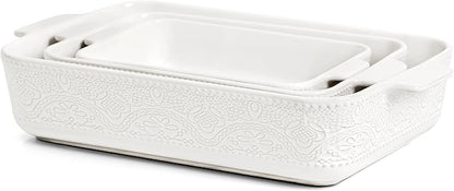 Ceramic Baking Dish Set of 3, Casserole Dishes for Oven, Ideal for Baking, Stewing, Roasting, and Holiday Feasts. The Gift for Mother's Day, Thanksgiving, Christmas, or Housewarming(Bright White) - Image 8