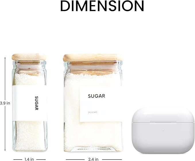APT 1101 Glass Storage Jars with Bamboo Lid, glass canisters with airtight lids, Clear jars with lids for Spice, Cookie, Candy, Tea, Coffee Bean and Rice (White, Spice Jar Set (4 oz, set of 12)) - Image 3