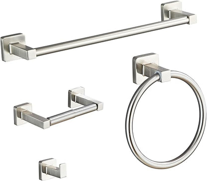Brushed Nickel Bathroom Hardware Set 4 Pieces,Towel Bar Set Stainless Steel Wall Mounted, Includes 16In Hand Towel Bar, Towel Ring, Robe Towel Hooks,Toilet Paper Holder, Bathroom Towel Rack Set… by bluebyrne