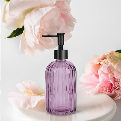 Topsky Stripe Glass Soap Dispenser with Black Plastic Pump, 400ml Liquid Hand Soap Dispenser, Rustproof Pump for Kitchen & Bathroom, Great for Lotions, Essential Oil, Liquid Soaps-Purple - Image 7
