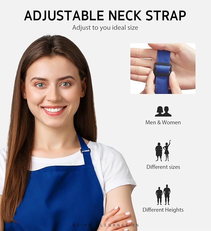 Syntus Apron for Men Women, Adjustable Cooking Kitchen Chef Aprons with 2 Pockets, Cotton/Polycotton/Polyester - Image 4