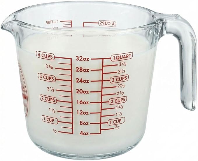 Mrs. Anderson's Baking Glass Measuring Cup, Borosilicate Glass, Precision Measures, For Hot And Cold Liquids, 4 Cup Capacity