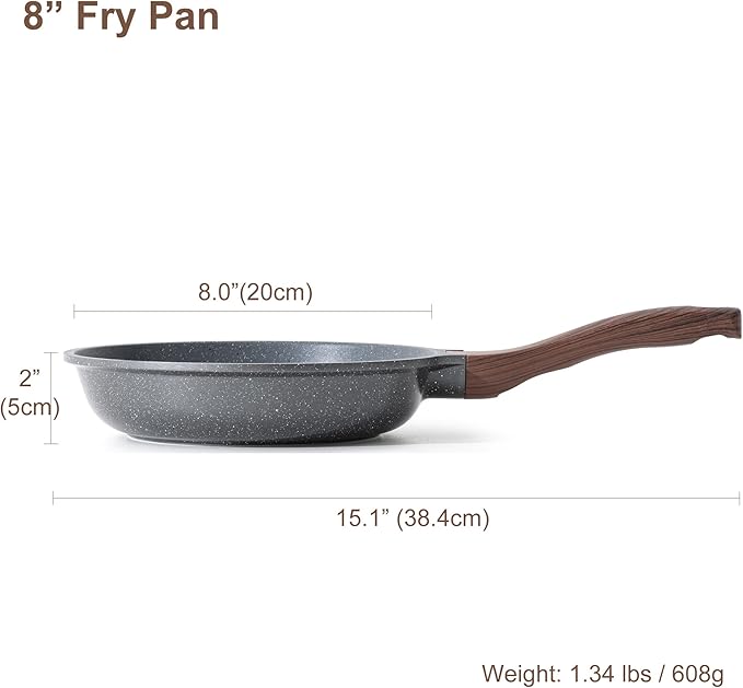 SENSARTE Nonstick Frying Pan Skillet, Swiss Granite Coating Omelette Pan, Healthy Stone Cookware Chef's Pan, PFOA Free (8/9.5/10/11/12.5 Inch) (8 Inch) - Image 7