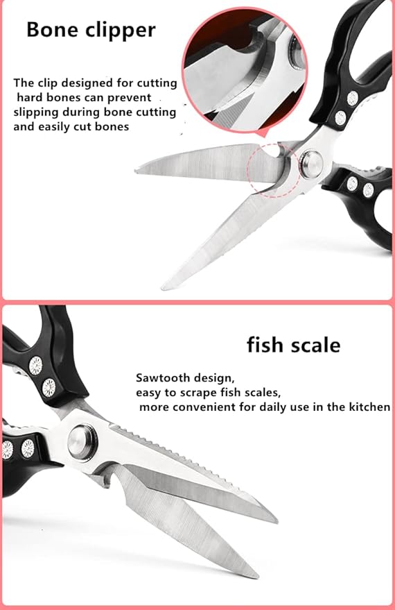 AWinjoy Heavy Duty Sharp Kitchen Scissors, Dishwasher Safe, Cooking Shears for Meat, Chicken, Fish, Poultry, Herb, Bread (Black) - Image 4