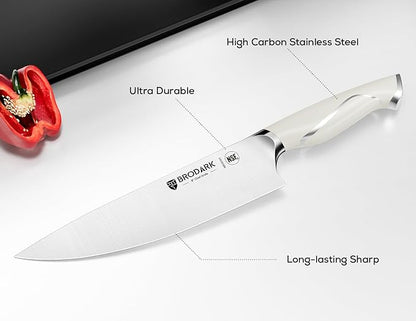 BRODARK Kitchen Knife Sets with Block and Built-in Sharpener - Ultra Sharp15 Pcs Full Tang Professional Chef Knife Set, High Carbon Super Steel Cutlery Set, Ivory Series with Gift Box for Mom - Image 3