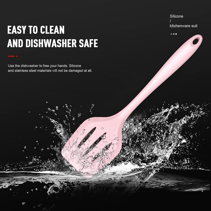 AOTHOD Silicone Cooking Utensils Set - 446°F Heat Resistant Kitchen Utensils, Spatula,Turner Tongs,Spoon,Whisk,Kitchen Utensil Gadgets Tools Set for Nonstick Cookware,Dishwasher Safe BPA Free(Pink) - Image 6