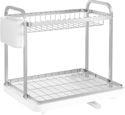 Sakugi 2-Tier Dish Drying Rack - Stainless Steel Dish Rack with Cutlery & Utensil Holders for Kitchen Counter, Sink Organization and Storage for Small Family, 15" W x 11.4" L x 15" H, White - Image 3