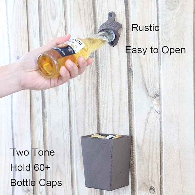 Rustic Cast Iron Beer Bottle Opener Wall Mounted with Cap Catcher Vintage Narrow Bundle - Image 3