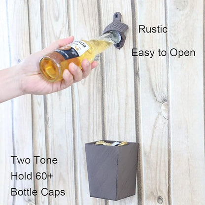 Rustic Cast Iron Beer Bottle Opener Wall Mounted with Cap Catcher Vintage Narrow Bundle - Image 3