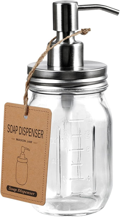 Amolliar Mason Jar Soap Dispensers, Rustproof Stainless Steel Lid &Pump, Refillable Wash Hand Soap for Bathroom,Kitchen-Ideal for Dish Soap,Liquid Soap, Lotions,Waterproof Stickers,16OZ Brushed Nickel by Amolliar
