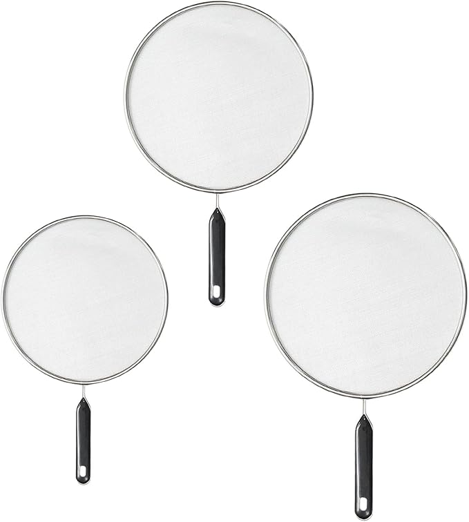 3 Pcs Splatter Screen for Frying Pan with Silicone Handle (9.8", 11.4", 13"), Stainless Steel Grease Splatter Guard for Kitchen Frying Pan Cooking to Prevent Oil Splatters by Unknown