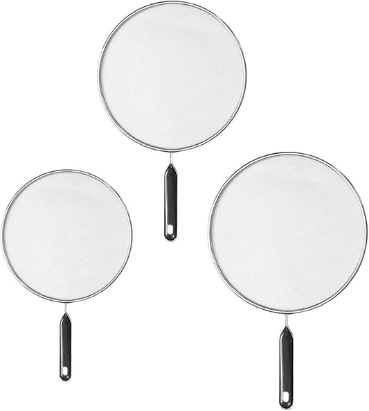 3 Pcs Splatter Screen for Frying Pan with Silicone Handle (9.8", 11.4", 13"), Stainless Steel Grease Splatter Guard for Kitchen Frying Pan Cooking to Prevent Oil Splatters by Unknown