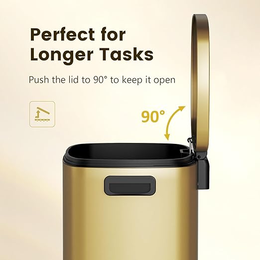 ELPHECO Kitchen Trash Can with Lid Soft Close, 13 Gallon / 50L Stainless Steel Pedal Garbage Can, Heavy-Duty Step Wastebasket with 20 Bags, Removable Bucket, Home Office, Kitchen, Titanium Gold - Image 7