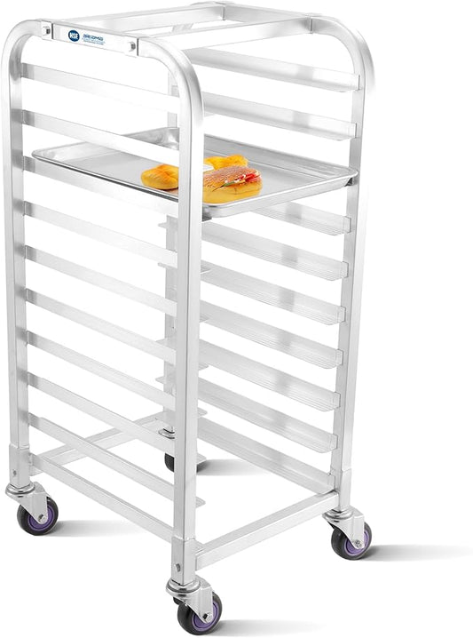 BIEAMA 10-Tier Half Sheet Pan Rack, NSF Bun Pan Rack, Aluminum Bakery Rack, Commercial Kitchen Bakery Cooling Rack, Speed Rack with 4 Wheels for 18" x 13" Sheet Pan by BIEAMA