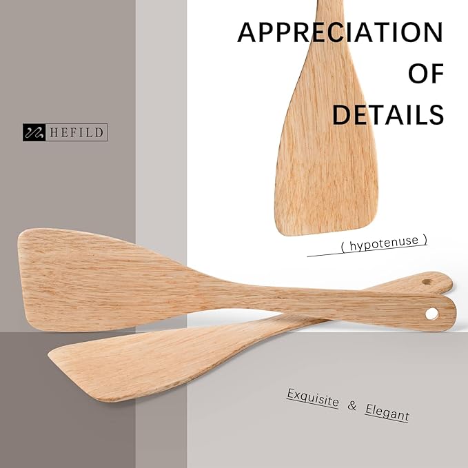 2PCS Wooden Spatulas for Cooking, 12.8inch Coated Schima Wood Turners for Frying, Non-Scratch Wood Bevel Spurtle for Pan & Wok,Wooden Cooking Utensils for Non Stick Cookware,Long Handle Scraper - Image 3