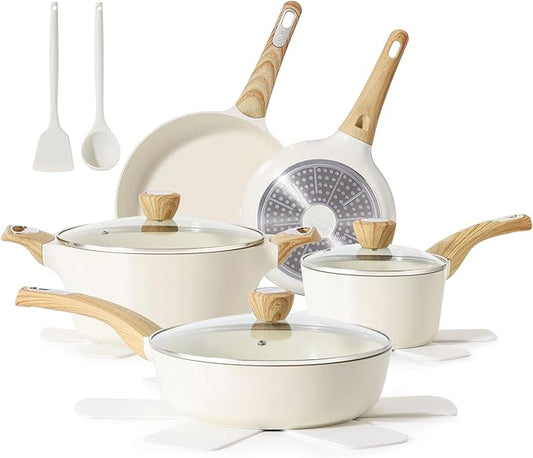 SENSARTE Ceramic Cookware Sets, Pots and Pans Set Non stick, Granite Induction Cookware, Non toxic Healthy Non Stick Kitchen Cooking Set, with Frying Pans Set, PFAS PTFE PFOA PFOS Free,14 Pcs by SENSARTE