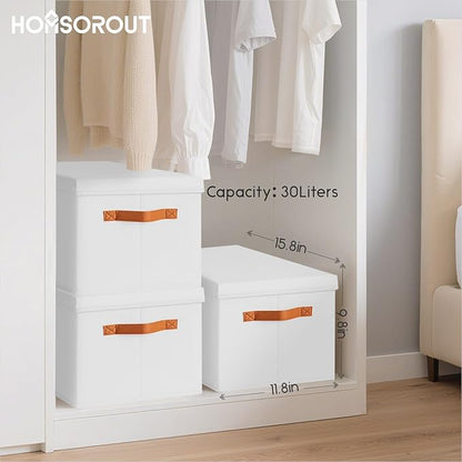 Homsorout Storage Bins with Lids - Large Fabric Closet Bins with Lid, 5 Pack Clothes Organizers and Storage, Collapsible Stackable Cube Basket for Home, Office, Dorm, White