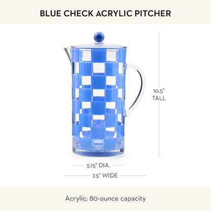 MACKENZIE-CHILDS Acrylic Pitcher with Spout for Water, Lemonade, and Farmhouse Home Decor, 2.5 Quarts, Blue Check - Image 4