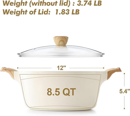 SENSARTE Ceramic Nonstick Stock Pot with Lid, 2.6/4.5/6.6/8.5 QT Soup Pot Casserole Pot, Non-toxic Healthy Pasta Pot, Large Cooking Pot Stew Pot, Induction Compatible, PFOA PFAS PTFE Free, White - Image 2