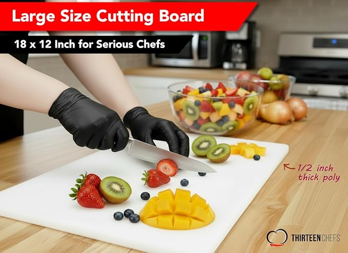 Commercial Grade Plastic Cutting Board 18 x 12 x 1/2 Thick High Density White Poly, NSF Certified and Dishwasher Safe for Food Service - Image 2