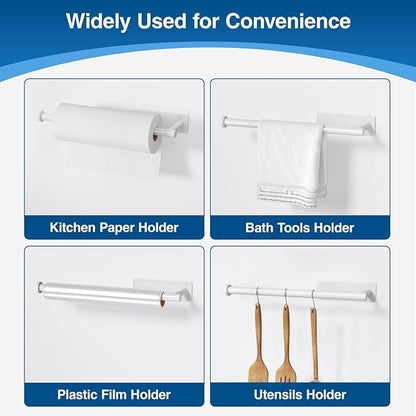 Paper Towel Holder - Self-Adhesive or Drilling, White, Wall Mounted, SUS304 Stainless Steel Kitchen Roll Dispenser Under Cabinet - Image 4