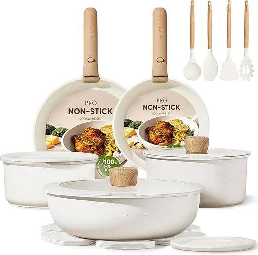 CAROTE 19pcs Pots and Pans Non Stick, Cookware Sets Detachable Handle, Induction Kitchen Pots and Pans,NonStick Cooking Set, Oven/Dishwasher/Fridge Safe, Space Saving by CAROTE