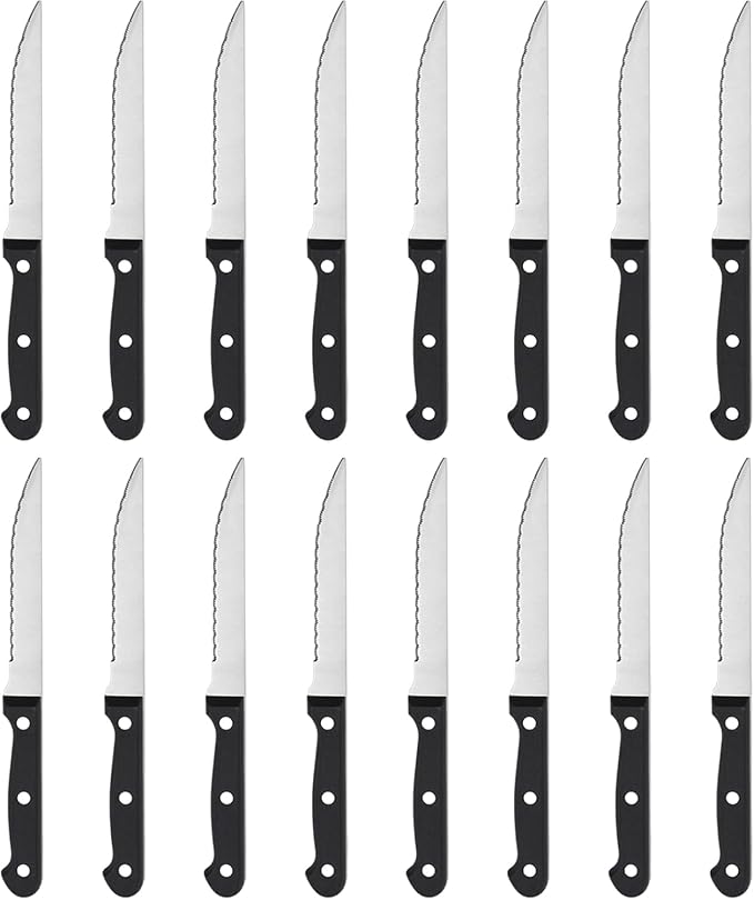 BEWOS Steak Knives Set of 16 - Triple Rivet Steak Knife, Serrated Steak Knives, Stainless Steel Serrated Blades (4.5”), Sharp Knifes, Dinner Knives, Dishwasher Safe, Knives Set for Home, Restaurant by BEWOS