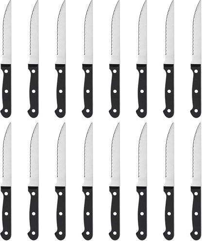 BEWOS Steak Knives Set of 16 - Triple Rivet Steak Knife, Serrated Steak Knives, Stainless Steel Serrated Blades (4.5”), Sharp Knifes, Dinner Knives, Dishwasher Safe, Knives Set for Home, Restaurant by BEWOS