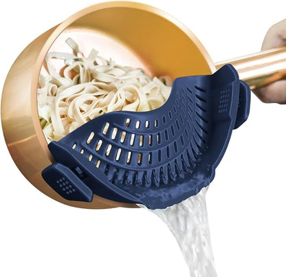 AUOON Clip On Strainer Silicone for All Pots and Pans, Pasta Strainer Clip on Food Strainer for Meat Vegetables Fruit Silicone Kitchen Colander (Navy) by AUOON