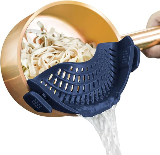 AUOON Clip On Strainer Silicone for All Pots and Pans, Pasta Strainer Clip on Food Strainer for Meat Vegetables Fruit Silicone Kitchen Colander (Navy) by AUOON