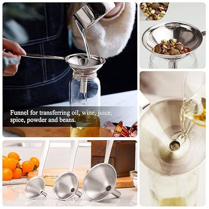 3 in 1 Metal Funnels for Filling Bottles Stainless Steel Small Kitchen Funnel Set for Transferring Essential Oils Liquid Fluid Spice Dry Ingredients Powder, Durable (‎Long-Handled Funnel) - Image 2