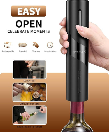 CIRCLE JOY 5-in-1 Electric Wine Bottle Opener Set, Rechargeable Wine Opener Kit, Cordless Wine Gift Set with Foil Cutter, Electric Aerator & Pourer and Vacuum Stopper for Wine Lovers, Black - Image 2