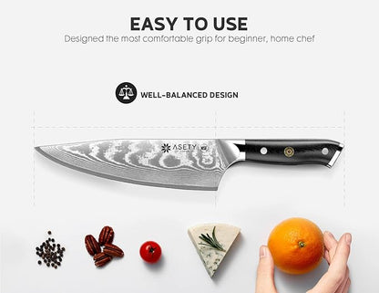 Damascus Chef Knife: 8-inch Razor-Sharp Japanese Chef Knife with VG10 Steel Core, Full Tang G10 Handle, NSF Food-Safe Professional Kitchen Knife with Sheath, Knife for Men Women, Mothers Day