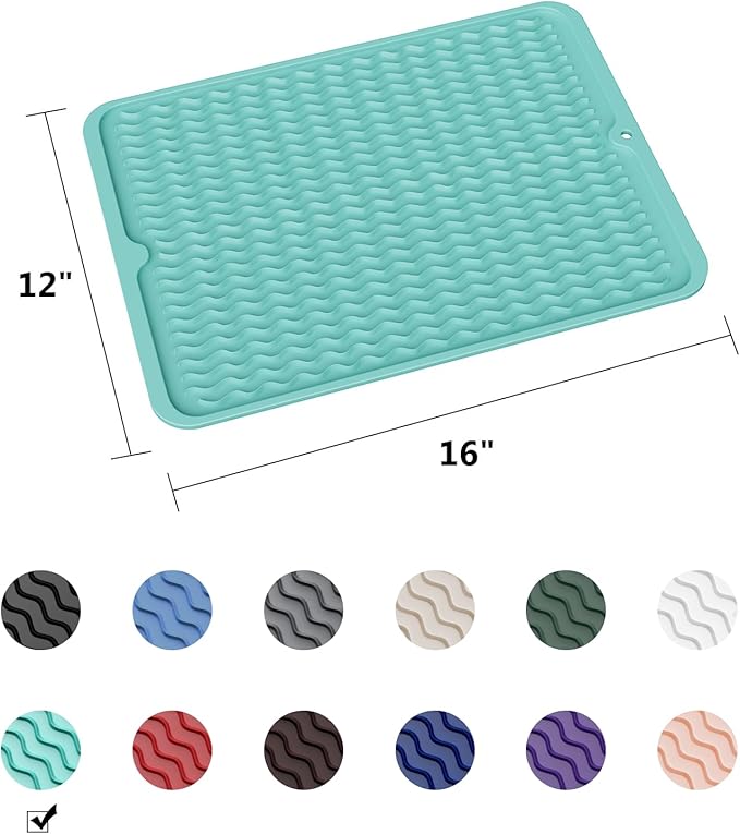 ZLR Silicone Dish Drying Mat & Heat Resistant Trivet (12" x 16") - Waterproof Counter Protector for Air Fryer, Coffee Maker - Non-Slip, BPA Free Kitchen Pad, Easy Clean Dishwasher Safe (Mint Green) - Image 6